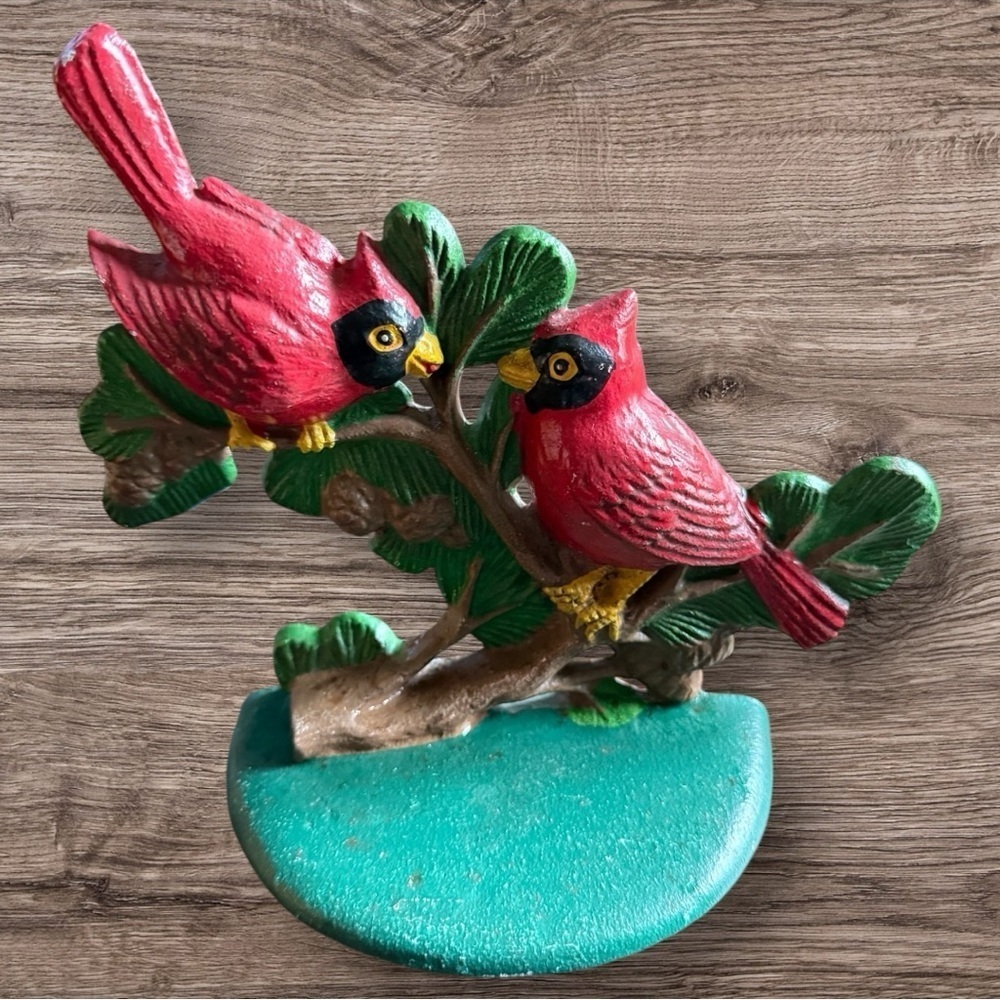 Vintage Cast Iron Cardinals Door Stop Midwest of Cannon Falls - Made in Taiwan
